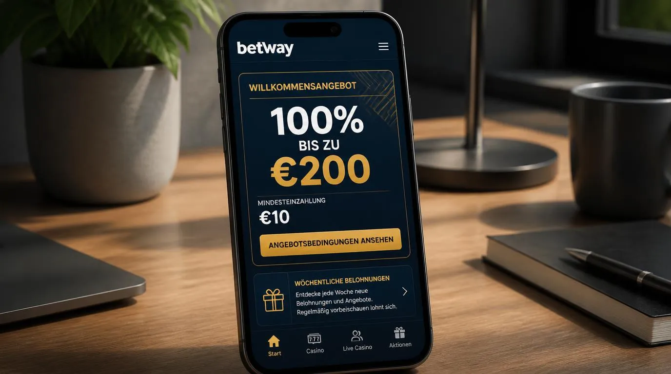 Smartphone mit Casino-Bonusangebot und Hinweis auf 10 € Mindesteinzahlung